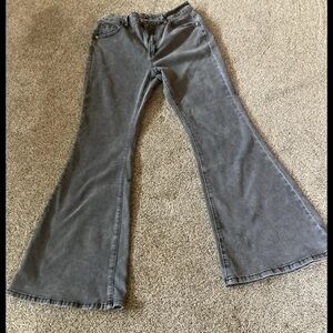GILIPUR Women’s Jeans Wide Leg High Rise Denim Button Zipper Sz L Dark Gray